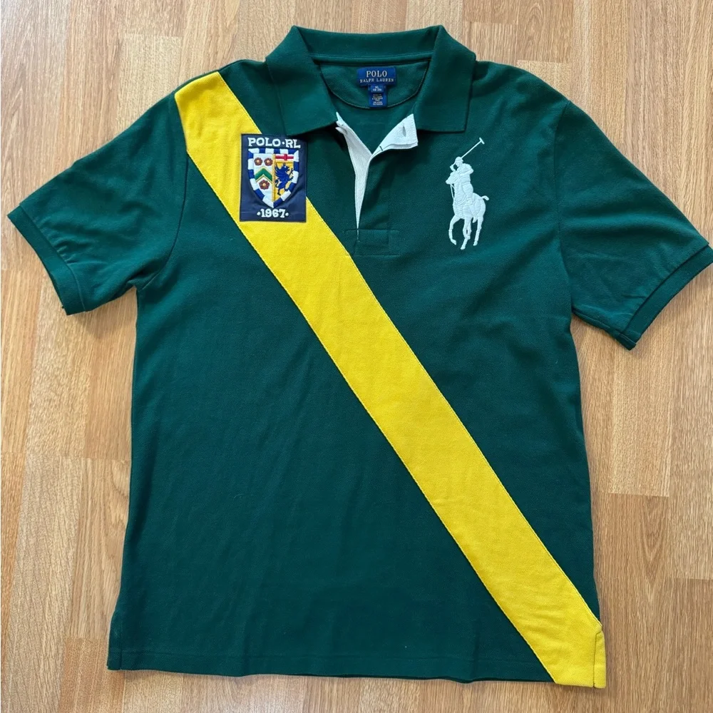 Vintage Ralph Lauren Banner Stripe Big Pony Polo Shirt Size XL - Picture 1 of 10